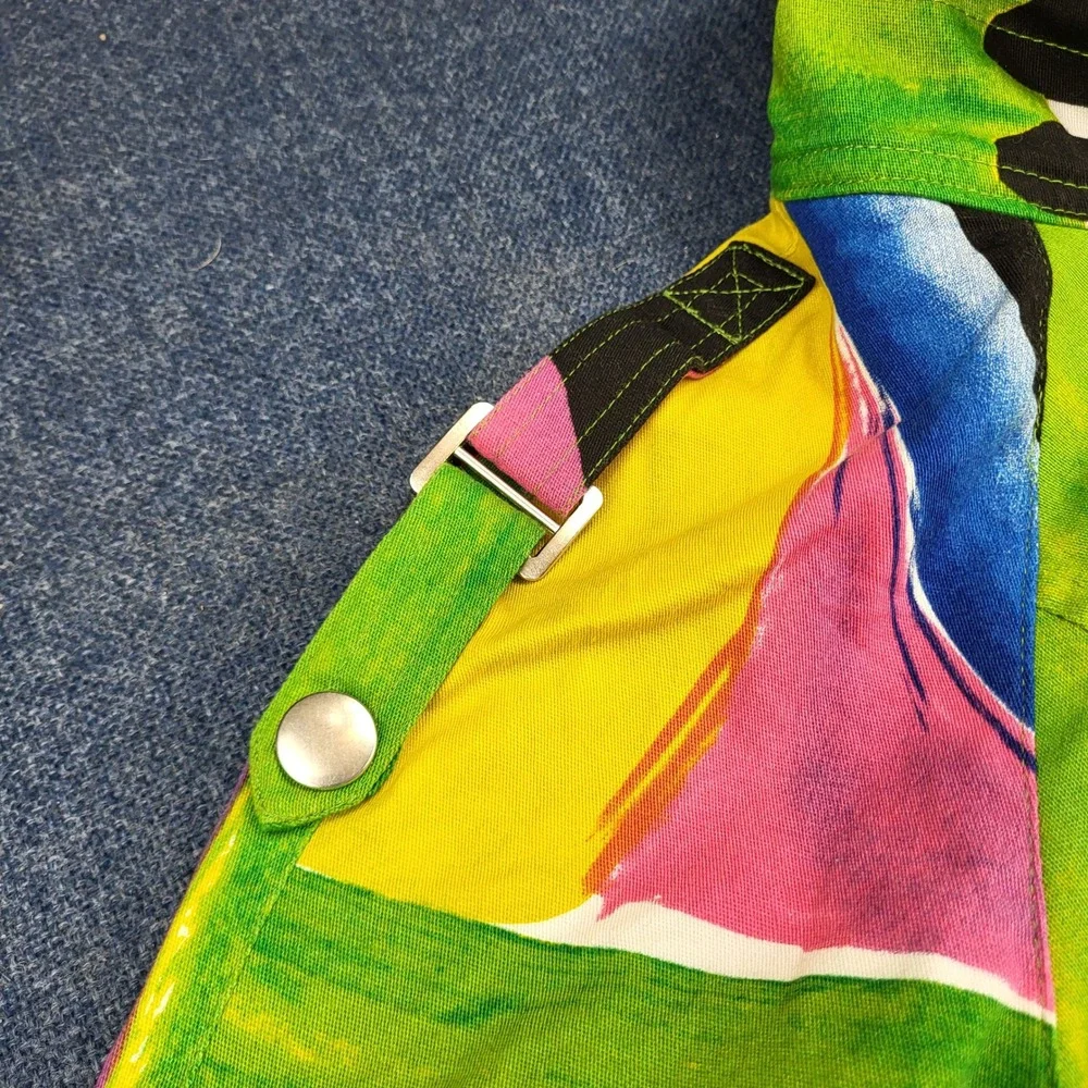 Berek Abstract Art Zip Up Jacket XL Yellow Green Rhinestone Bell Sleeve Cotton